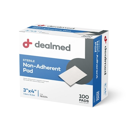 Dealmed Gauze Pad, Sterile, Non-Adherent, 3" X 4", 100/Box, 12/Cs, 1200PK 783134